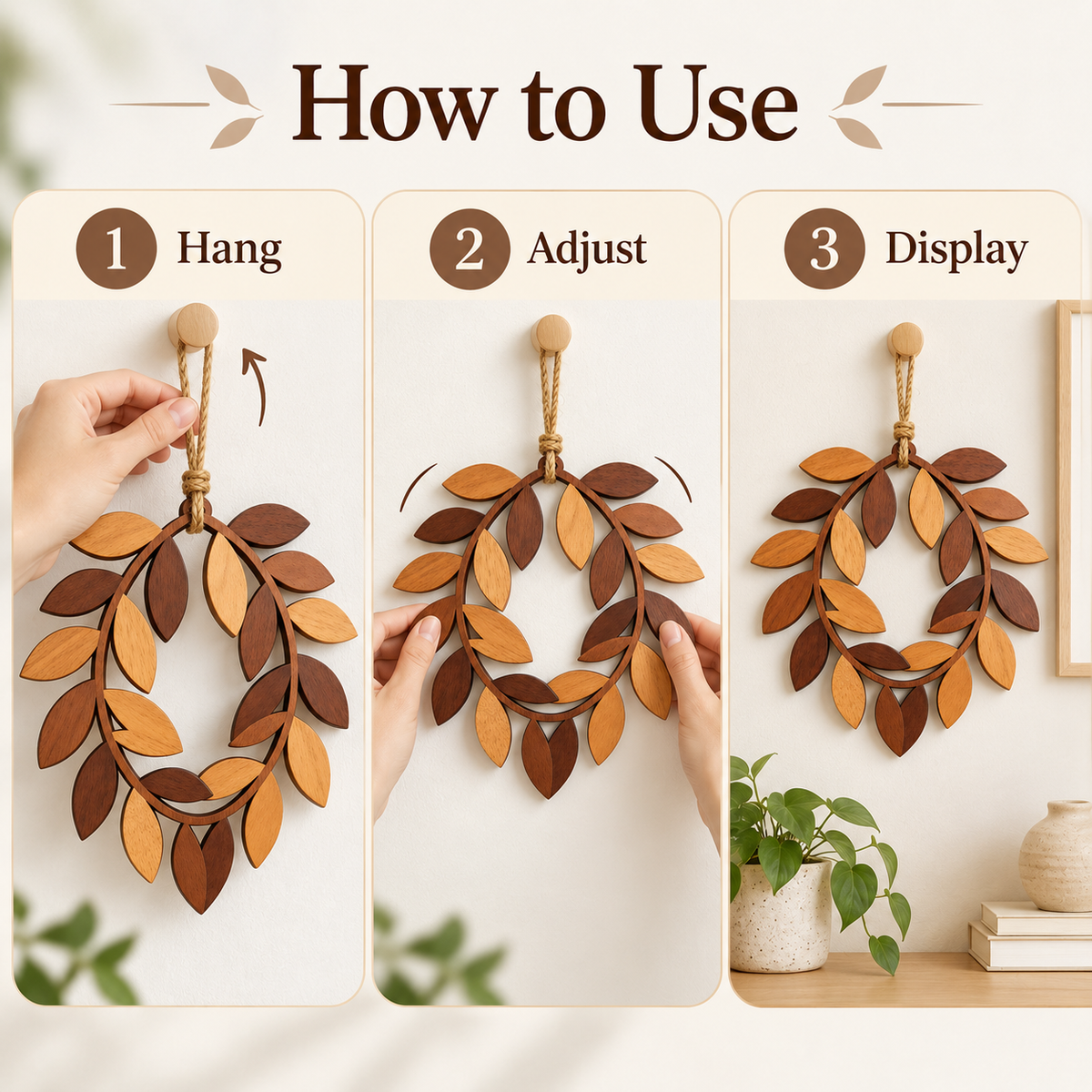 Velmoriao Wooden Leaf Wall Hanging Decor