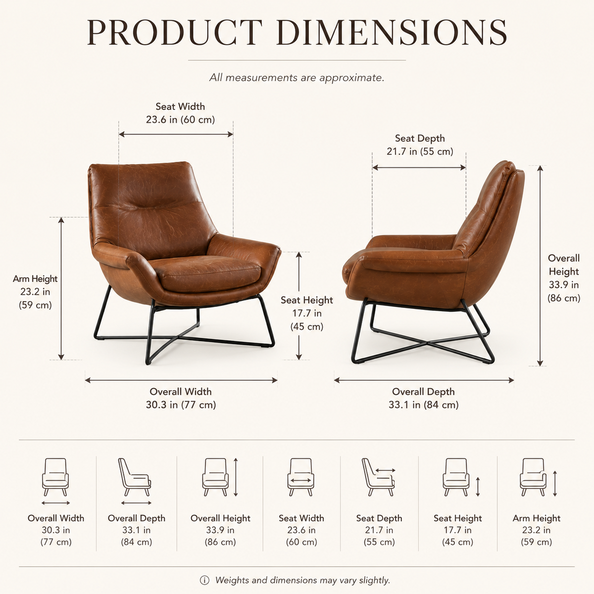 Modern Leather Accent Chair with Ergonomic Support and Metal Base