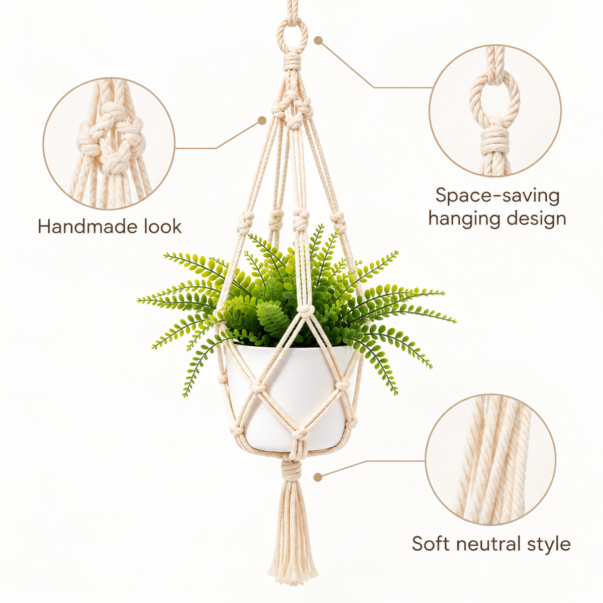 Velmoriao Macrame Hanging Plant Holder