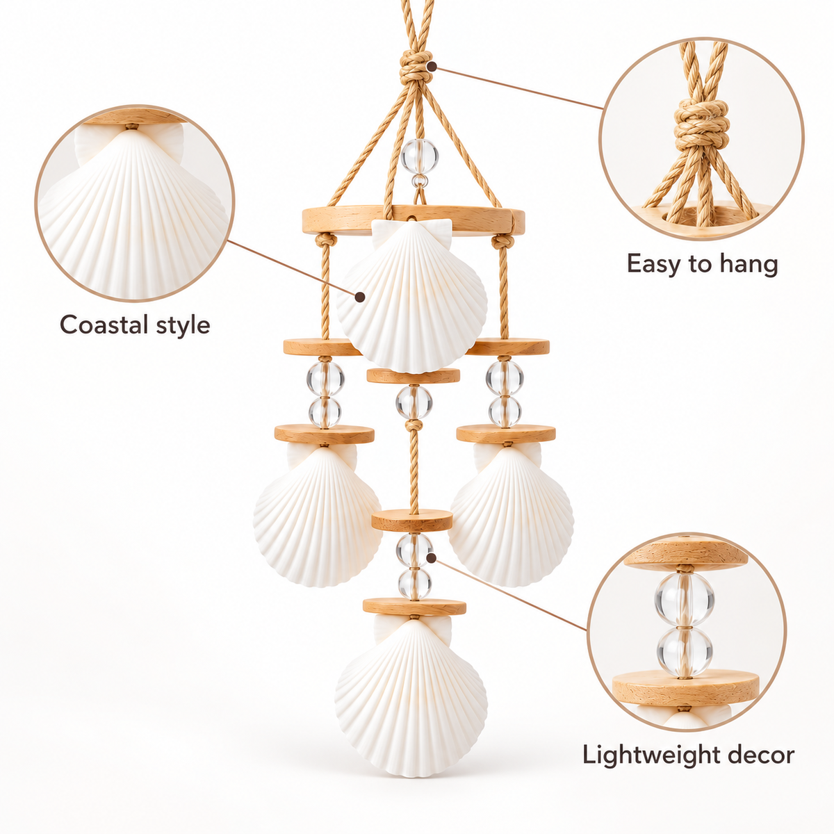 Velmoriao Seashell Hanging Wind Chime Decor