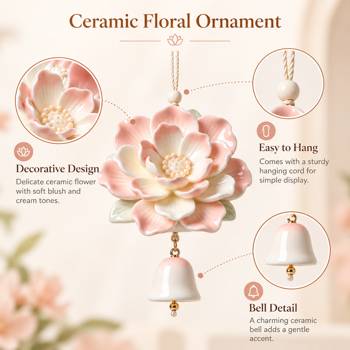 Velmoriao Floral Hanging Bell Decor