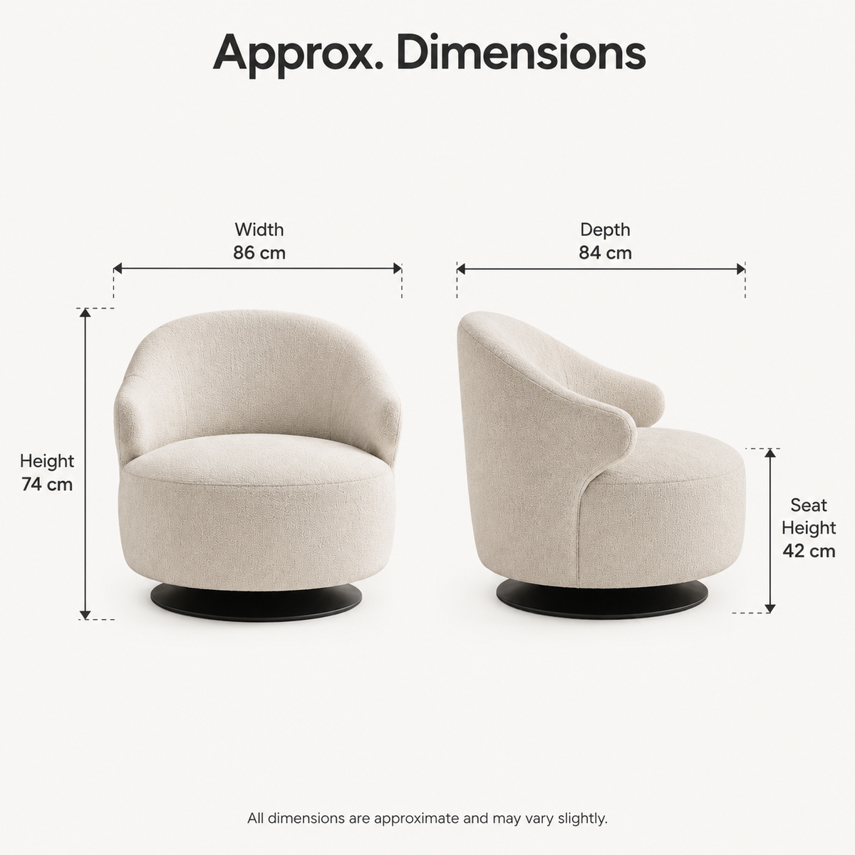 Contemporary Curved Accent Chair with 360° Swivel Base and Comfortable Deep Seat