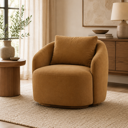 Modern Curved Accent Chair with Deep Comfort Seat and Upholstered Arms