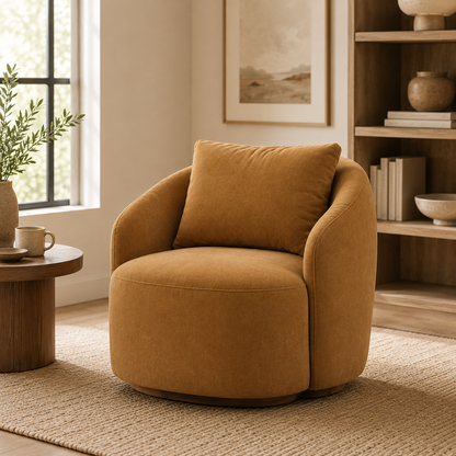 Modern Curved Accent Chair with Deep Comfort Seat and Upholstered Arms