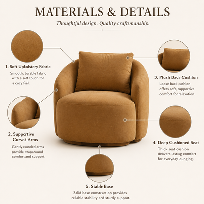 Modern Curved Accent Chair with Deep Comfort Seat and Upholstered Arms
