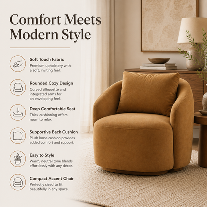 Modern Curved Accent Chair with Deep Comfort Seat and Upholstered Arms