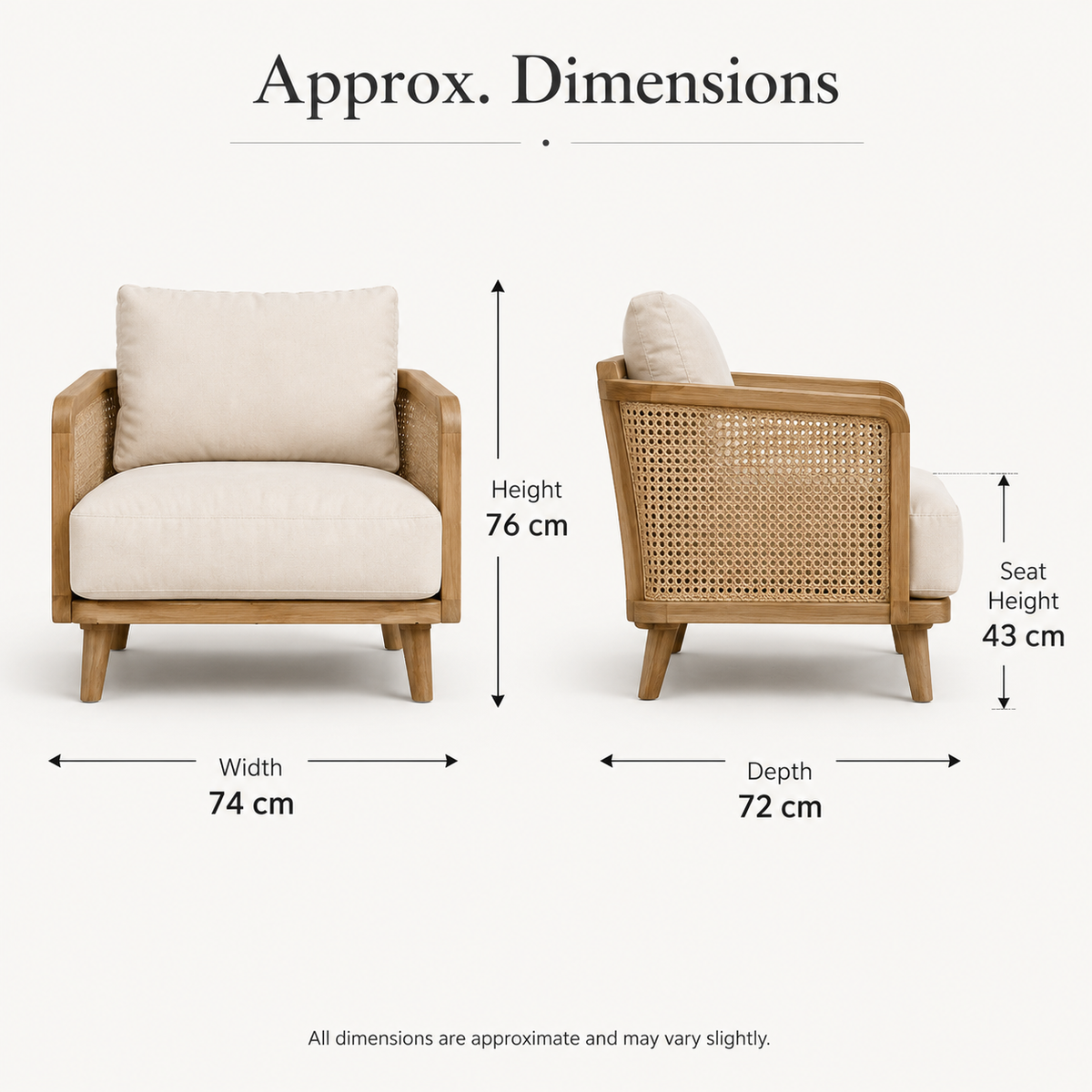 Modern Cane Accent Chair with Solid Wood Frame and Soft Cushioned Seat