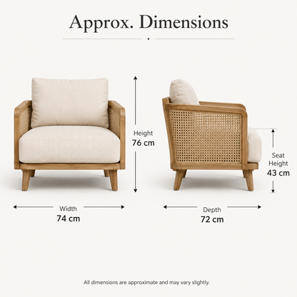 Modern Cane Accent Chair with Solid Wood Frame and Soft Cushioned Seat