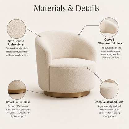 Boucle Swivel Accent Chair with Curved Barrel Design
