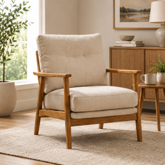Modern Solid Wood Accent Chair with Deep Cushion Seat