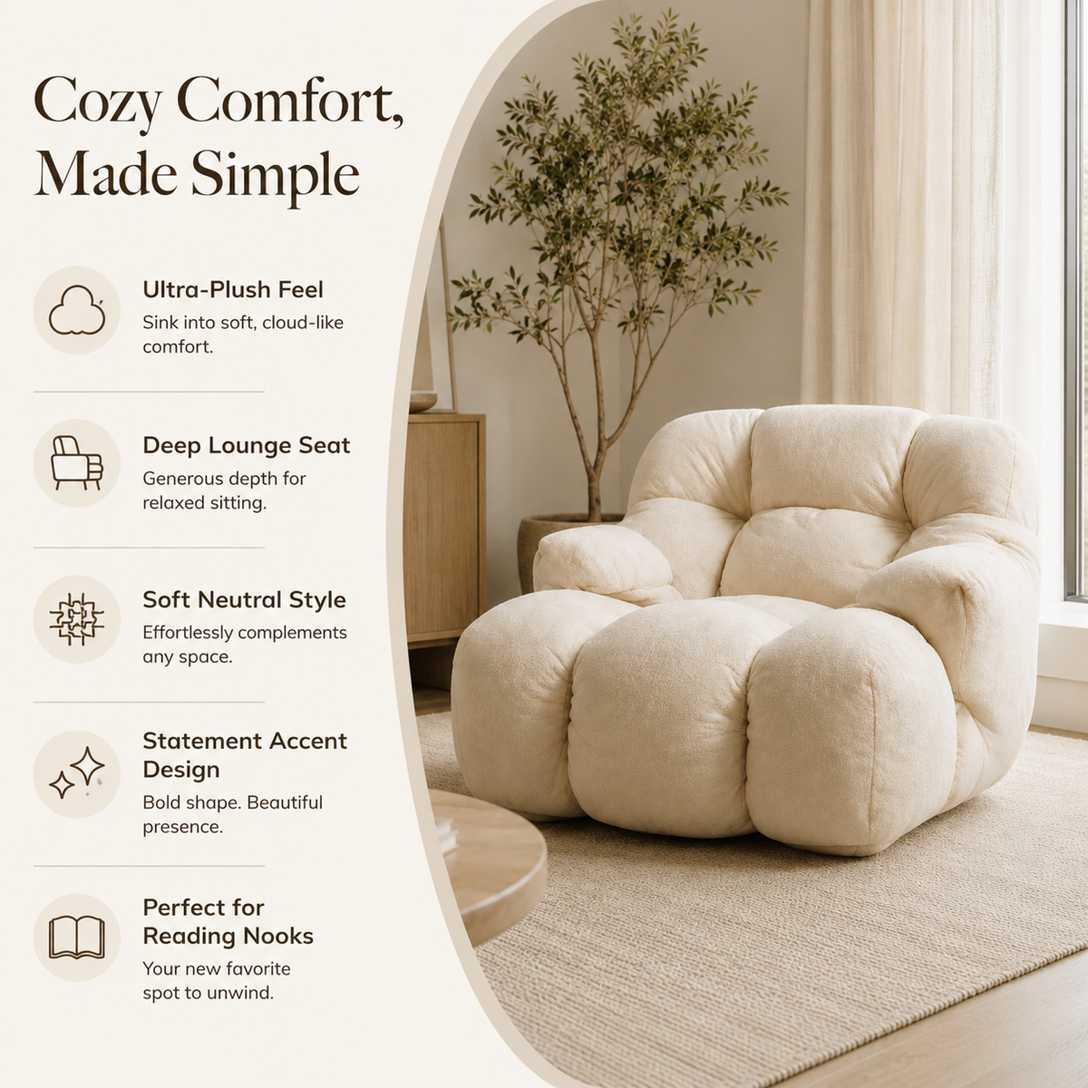 Cloud Plush Accent Chair, Deep Seat Cozy Lounge Chair